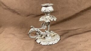 Antique 19th C Cast Iron Poppy Flower Candlestick Candle Holder Victorian