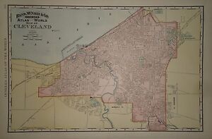 Vintage 1891 Cleveland Map Old Antique Original World Atlas Map 81717