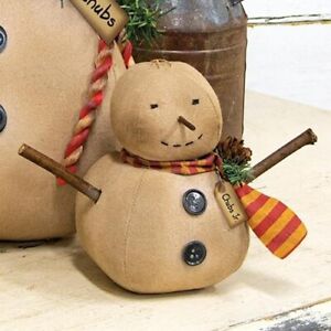 New Primitive Snowman Doll Chubs Jr Christmas 3 5 Wx5 T Tea Stained Winter Craft