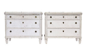 Pair Of 19th Century Swedish Painted Faux Marble Top Chest Of Drawers