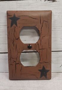 Primitive Crackle Brown Black Star Outlet Plugin Wall Plate Country Decor