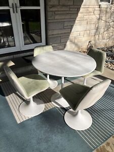 Mcm Vintage Burke Eero Saarinen Tulip Table 4 Chairs Sunbrella Outdoor Fabric