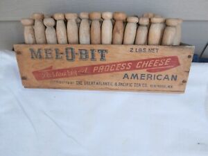 Vintage Wood Clothes Pins In Mel O Bit Wood Cheese Box Laundry Room Decor