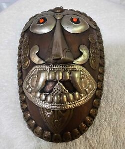 Vtg Tibetan Kapala Buddhist Turtle Shell Embossed Mask W Skulls A10