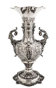 Fine Italian 925 Sterling Silver Handmade Ornate Flower Vase With Handle