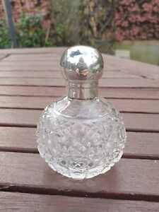 Dainty Antique Solid Silver Hallmarked Hobnail Glass Perfume Scent Bottle
