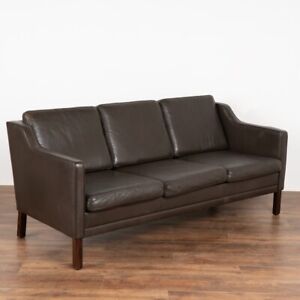 Mid Century Modern Vintage Brown Leather Three Seat Sofa By Mogens Hansen Of Den