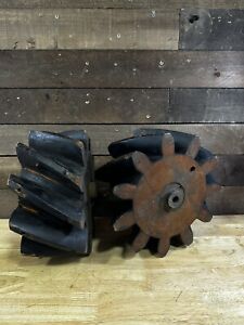 Antique Pair Of Industrial Wooden Foundry Molds Gears Pattern