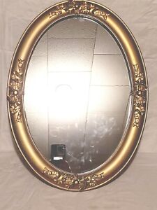 Vintage Gold Gilt Oval Mirror Ornately Carved 16 X 22 Large Gold Gilt Wood