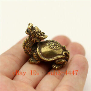 Copper Brass Dragon Turtle Small Fengshui Statue Ornament Chinese