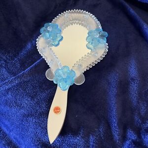 Murano Vintage Handheld Mirror Venetian Glass Blue Flowers