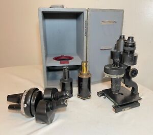 Antique Carl Zeiss Spencer Buffalo Binocular Lab Microscope Brass Attachments