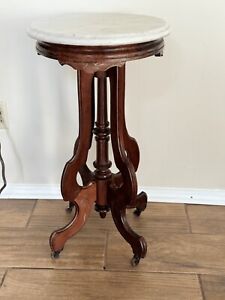 Antique Oval Walnut Marble Top Parlor Table