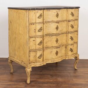 Antique Rococo Large Oak Chest Of Drawers Painted Yellow Denmark Circa 1800 S