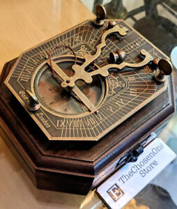 Brass Vintage Styled Sundial Pendulum Antique Finish With Wooden Box Gift Item