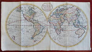 World Map In Double Hemispheres United States New Holland 1788 Kitchin Map