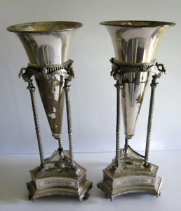 Bombay Company 2 Pc Silver Plated Art Deco Gothic Swan Pilsner Vase Epergne
