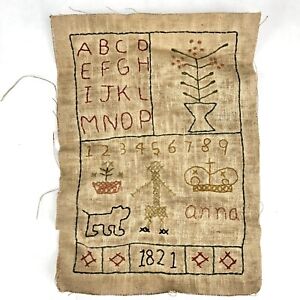 Early 1800 S Alphabet Sampler Needle Point Cross Stitch Signed Anna Dated 1821