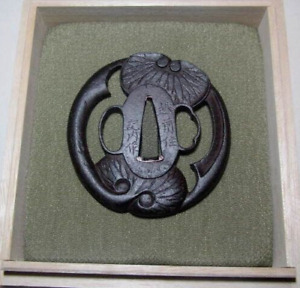 Tsuba Sukashi Openwork Hollyhock Design Signed Japanese Sword Guard Edo Antique