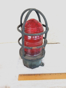 Ship Boat Maritime Brass Light Signal Cage With Fancy Ribbed Red Glass Globe