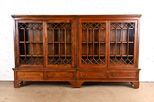 Monumental Georgian Carved Pine Glass Front Four Door Bookcase Circa 1900