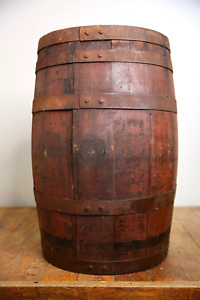 Antique Primitive Wood Whiskey Beer Barrel Original Red Paint Pre Prohibition