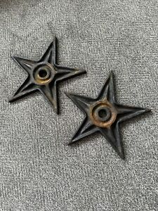 Pair Of Weathered Cast Iron Metal Stars Rustic Farmhouse Decor Heavy Country