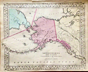 1870 Mitchell Atlas Map Alaska Nw America Territory From Russia 15 X 12 