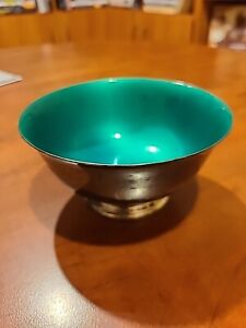 Vintage 102 Reed Barton Silver Plated Trinket Bowl Turquoise Enamel 5 5 
