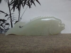 Old Chinese Hand Carving Vivid Fish Animal Statue Nephrite Jade Pendant