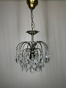 Antique Vintage Brass Crystals Small Chandelier French Lamp Lighting Fixtures