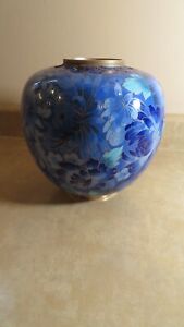 Cloisonne Blue Ginger Jar With Floral Design 8 Tall Was A Lamp In The Past