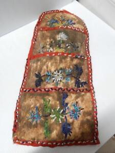 Antique 19c Eskimo Inuit Indian Beaded Victorian Era Wall Pouch