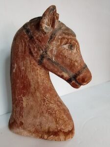 Egyptian Carved Wood And Gesso Painted Horse Head