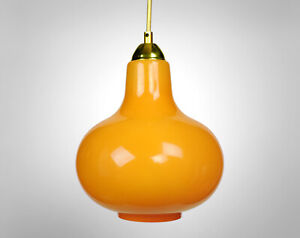 1960s Vintage Danish Orange And Opal Onion Shaped Glass Pendant Lamp Retro