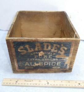 Old Slades All Spice Wooden Advertising Dovetail Box Crate Paper Label Boston Ma