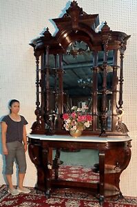 American Antique 9 Tall Renaissance Revival Rosewood Etagere Entry Console 1860