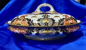 Very Rare Antique Royal Crown Derby 1877 Porcelain Oval Vegetable Tureen Kings