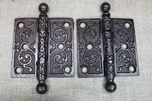 2 Old Door Hinges 3 X 3 Cannon Ball Top Victorian Vintage Oiled Cast Iron Atlas