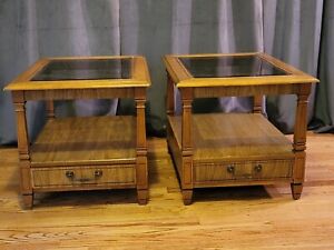 Mid Century Modern End Table 2 Tier Wood Glass By Bassett 2 