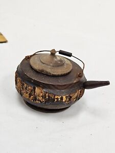 Vintage Hand Carved Wooden Teapot Small Wood Teapot Display Unique Cute