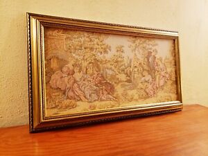 Antique French Tapestry Handmade Versailles Victorian Garden Romance Framed