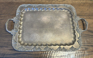 Vtg Silver Plate Large Serving Tray W Handles Russ Jensen Grapes Border Design