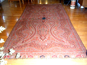 Antique English Wool Silk Paisley Shawl Tapestry H Made Nice Colors 128 X62 