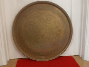 Antique Vintage Brass Engraved Tray Charger Islamic Calligraphy Cairo Arabic