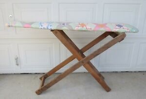 Antique Vintage Wooden Folding Ironing Board Shabby Feedsack Quilt Covered Dolls