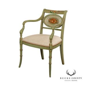 English Regency Style Cane Back Green Painted Armchair