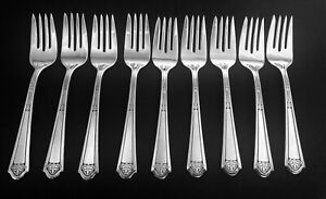1930 S Art Deco Florentine Silver Plate Set Of 9 Salad Forks