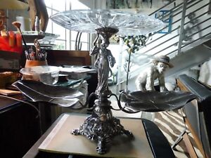 Best High Style Art Nouveau Silverplate Figural Epergne