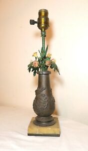 Unique Antique Chinese Bronze Cold Painted Flower Vase Electric Table Lamp